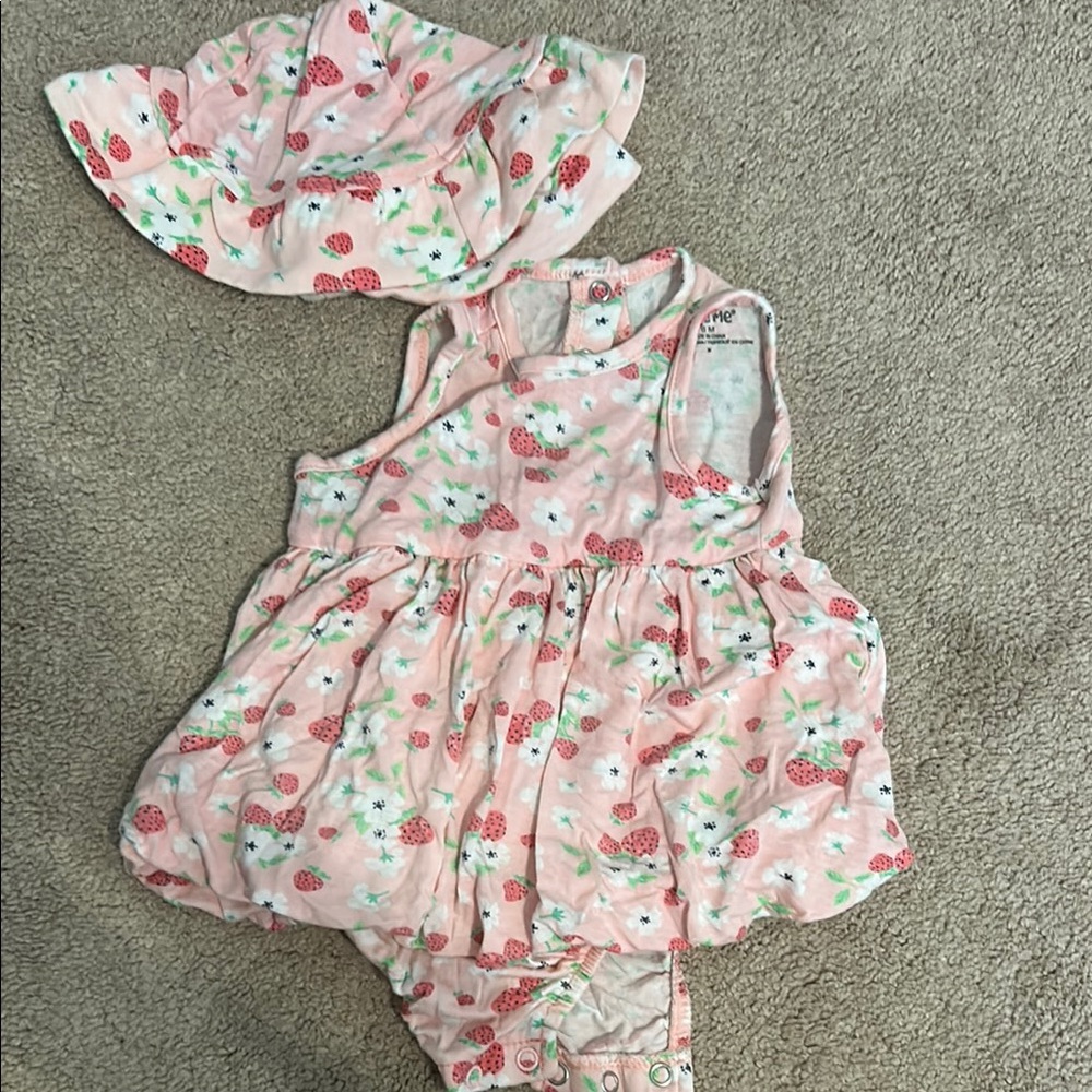 Pink Strawberry Baby Dress with Hat